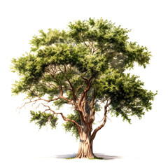 Lush green tree isolated on white background.