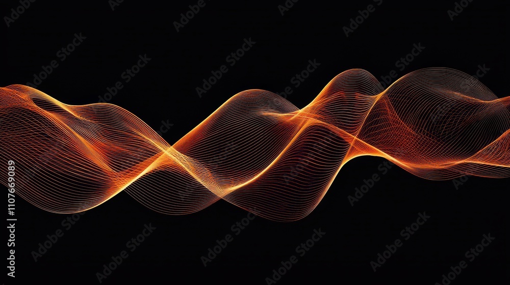 Poster abstract wave-like pattern in vibrant orange against a black background, representing visual sound w
