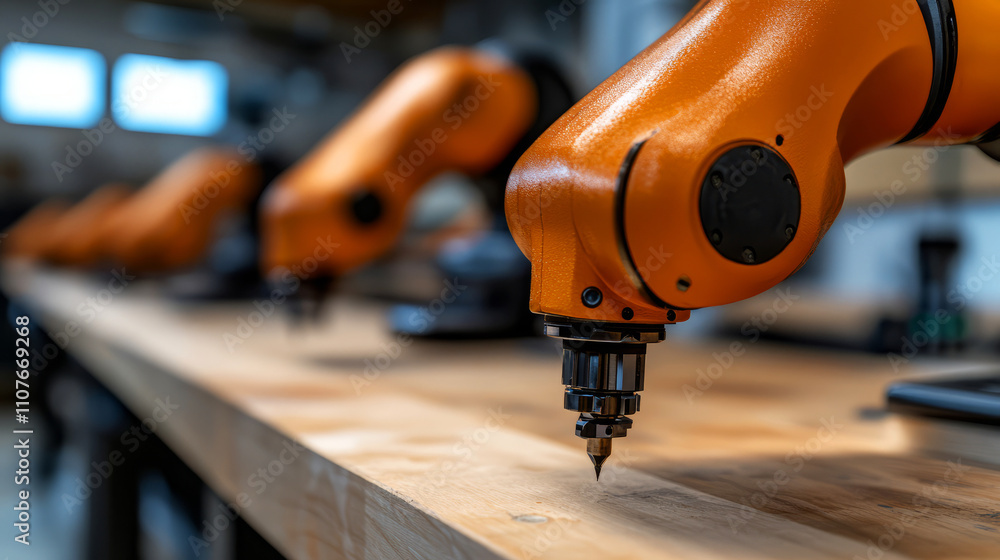 Aufkleber robotic arm technology in workshop setting with precision tools and advanced machinery