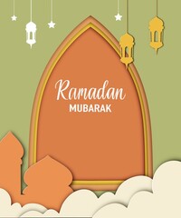 3d ramadan mubarak background with paper cutout style 