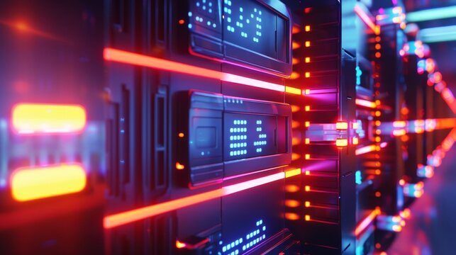 Neon Glow Futuristic Smart Home Facade with HighTech Security Features