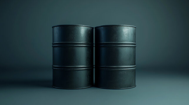 Two industrial metal oil barrels placed side by side