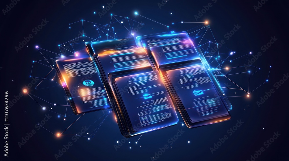 Aufkleber a digital representation of interconnected data cards in a futuristic style.