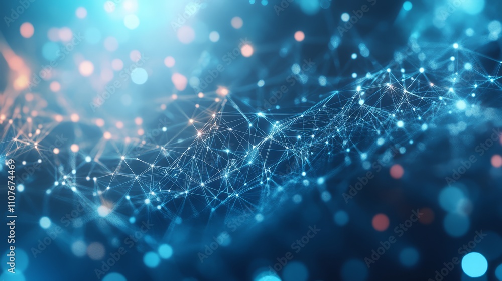 Poster abstract technology background featuring bright plexus polygonal space with interconnected dots and 