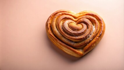 Fototapeta premium Heart Shaped Cinnamon Roll Pastry with a Sugary Glaze and a Soft Golden Brown Crust