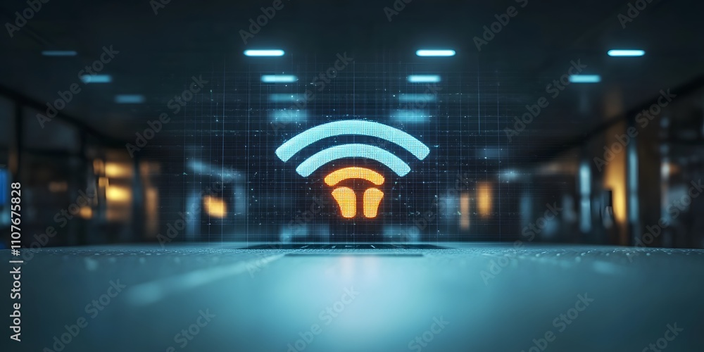 Poster a digital representation of a wireless signal symbol in a modern environment.