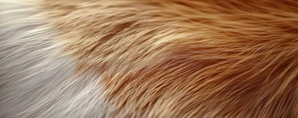 A close-up view of soft, wavy fur featuring shades of brown and white, showcasing texture and color variations.