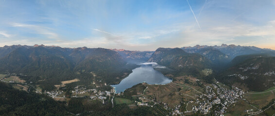 Aerial view of Bohinj lake in Julian Alps, Slovenia