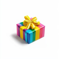 Obraz premium A vibrant, multicolored gift box with a yellow ribbon, perfect for celebrations and special occasions, isolated on white background for di-cut