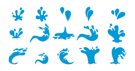 Fototapeta premium Drop waters, liquid, splash water element, icon, sign and symbol vector illustration set. Isolated on background.