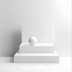 Fototapeta premium Minimalist white sculptural composition featuring a sphere modern art studio digital artwork clean aesthetic top-down viewpoint contemporary design