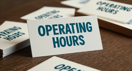 operating hours word written on a business card on table