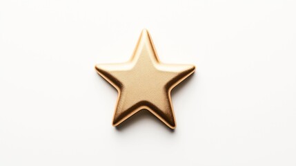 Gold metallic star shape isolated on plain white background, casting a subtle shadow, minimalist design