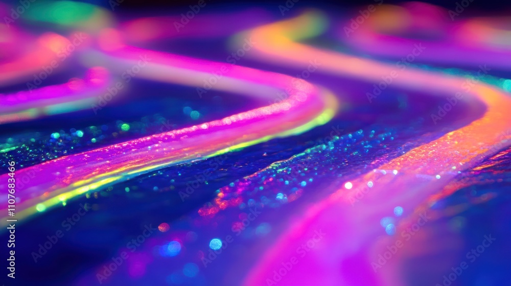 Poster a vibrant, colorful abstract design with glowing lines and sparkling elements.