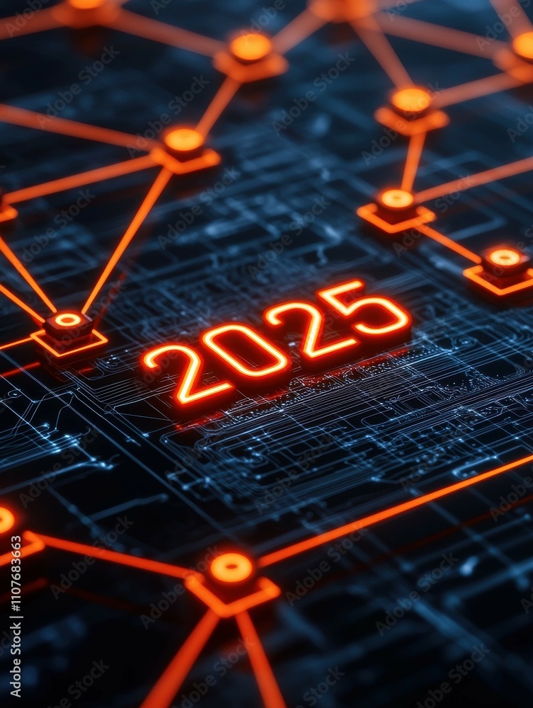Aufkleber a digital representation of a network with the year 