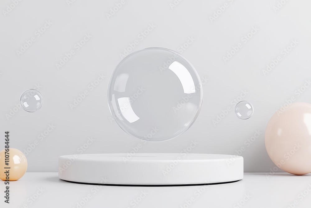 Poster A minimalist design featuring a single bubble with a perfect circular shape on a plain white background