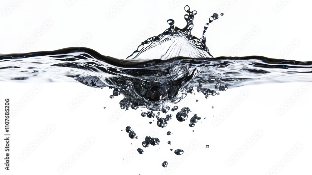 Poster water splash creating bubbles in clear environment, showcasing fluid dynamics and motion. image capt
