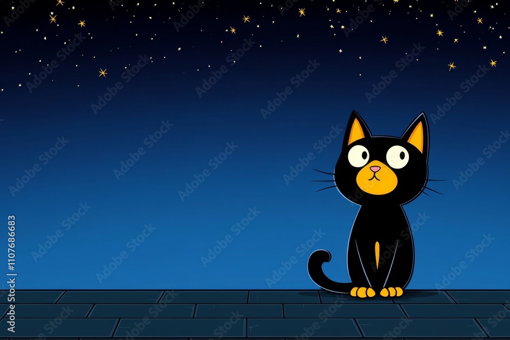 Poster a pixel art tabby cat sitting on a rooftop under a starry night, with tiny animated sparkles in the 