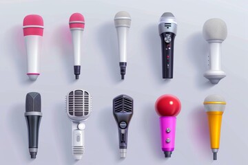 Microphone icon, mic symbol, karaoke equipment, broadcasting emblem, concert 3d realistic logo