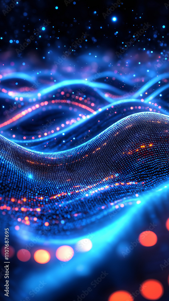 Aufkleber vibrant digital waves with glowing particles create mesmerizing visual effect