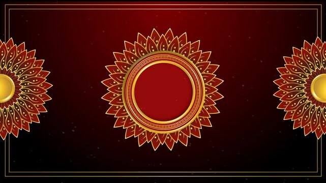 red and golden frame mandala green screen background