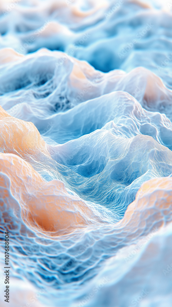 Poster abstract ocean waves in soft blue and peach tones create serene atmosphere