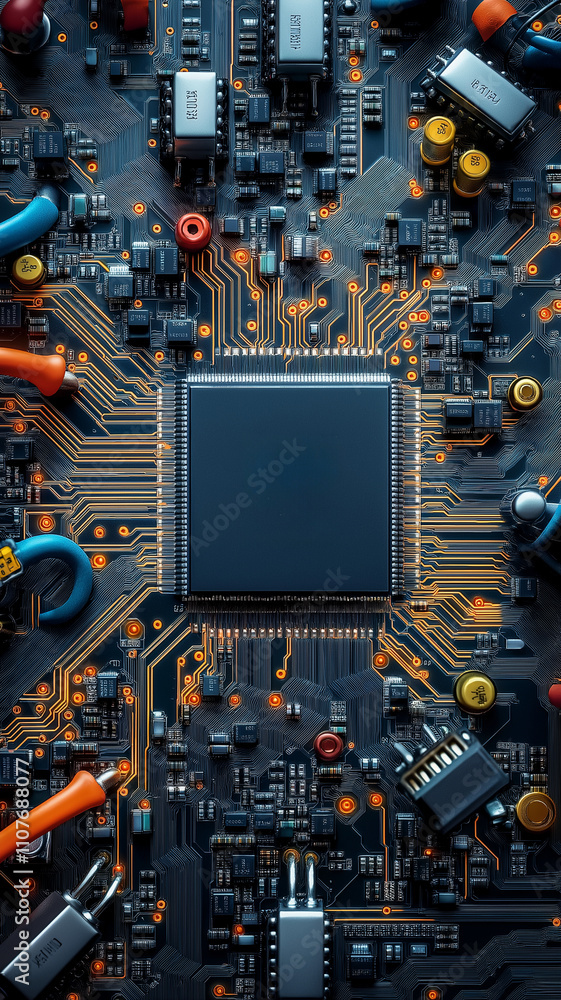 Poster high tech circuit board with intricate components and connections
