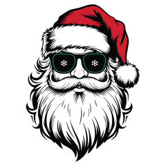 Christmas hat and Santa Calus wearing sunglass isolate on white background. vector illustration