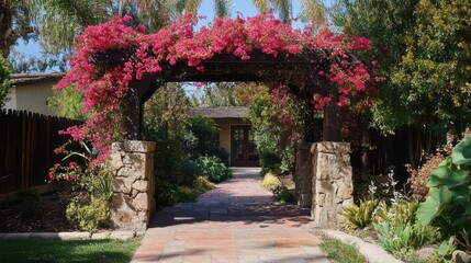 Fototapeta premium Charming Garden Entrance with Floral Arbor