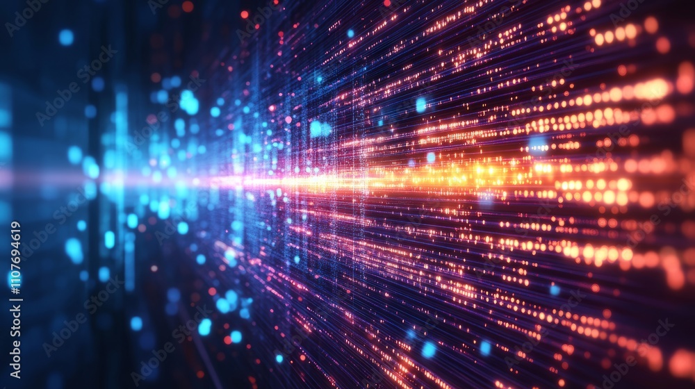 Poster futuristic technology background featuring digital data flow, motion of big data, blockchain integra