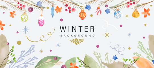 Festive winter background frame in watercolour style in vector.
