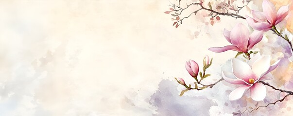 Obraz premium Magnolia branch on pastel background with space for text