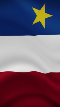 Acadia Waving Flag in Vertical Orientation. Realistic Flag Animation. Seamless Loop Background.	