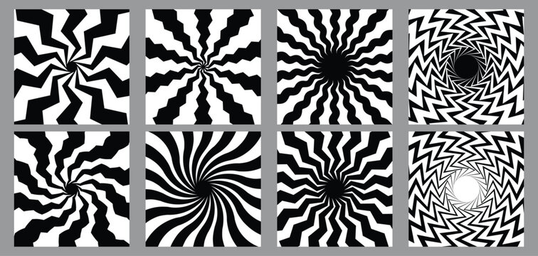 Bauhaus Abstract Wavy Backgrounds. Optical Art Squire Geometric Card Designs. Op Art Textures.