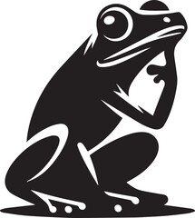Obraz premium A curious frog leaning forward with one hand on its chin vector
