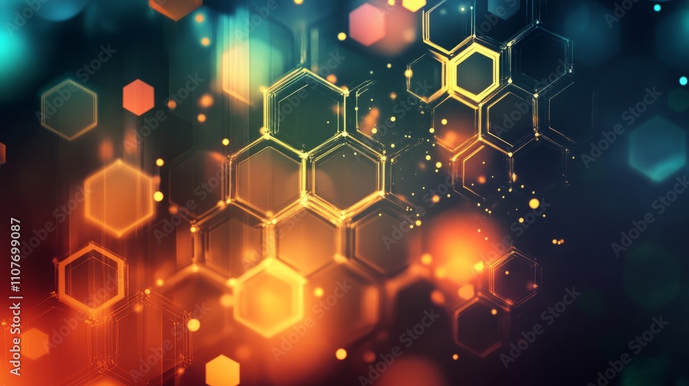 Poster futuristic abstract technology and medical background with interconnected hexagonal patterns featuri