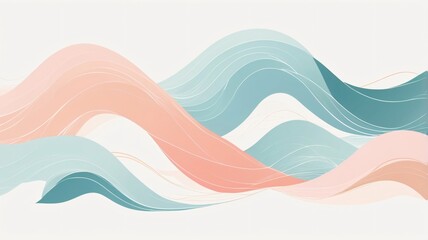 Soft pastel waves flow gracefully across a light background creating a serene visual experience in a minimalist design, abstract background