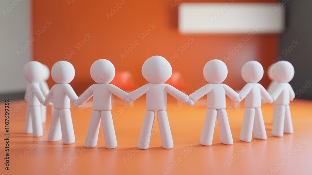 Poster white figurines holding hands in a circle symbolizing teamwork and cooperation