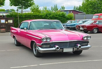 A classic retro sports car on a city street. Illustration by Generative AI