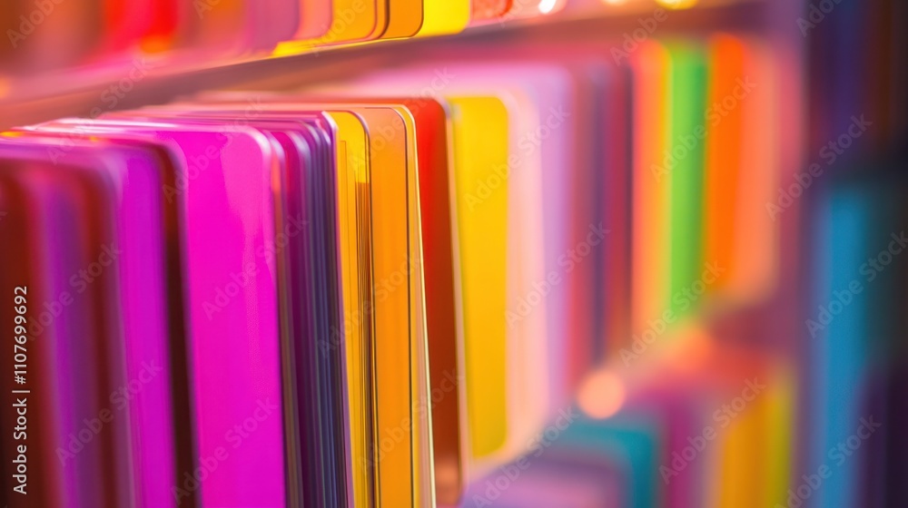Poster a vibrant display of colorful, glossy panels arranged in a gradient.