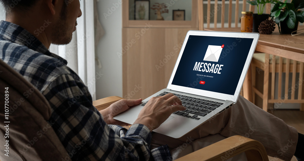 Poster email notification message showing on computer screen snugly. digital marketing message information 
