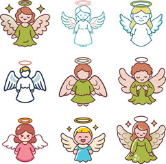 God archangels, angels, cherub cherubim, and saint. Vector illustrations depict list of Christian archangels or angels from heaven.