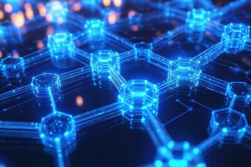Bonding structure of materials science are relying on knowledge from physics chemistry biology and geology. Digital network with glowing nodes and connections