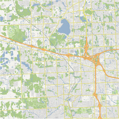Fototapeta premium Map of Novi in Michigan in a normal road map style. Contains layered vector with roads water, parks, etc.