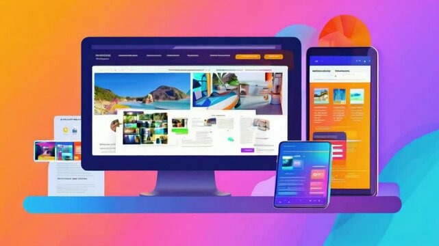 A digital display showcasing a responsive website design on various devices.