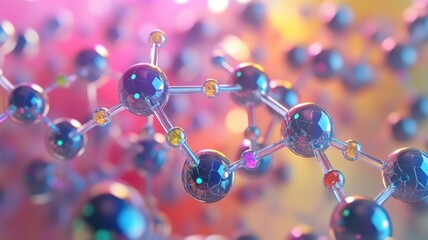 Bonding structure of materials science are relying on knowledge from physics chemistry biology and geology. Colorful molecular structure with glowing particles