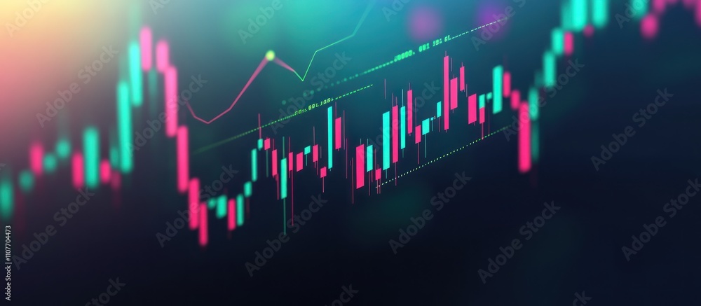 Poster abstract financial chart with candlestick patterns and vibrant colors.