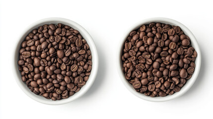 Fototapeta premium Aromatic Delights: Exploring the Rich World of Coffee Beans in Elegant White Bowls