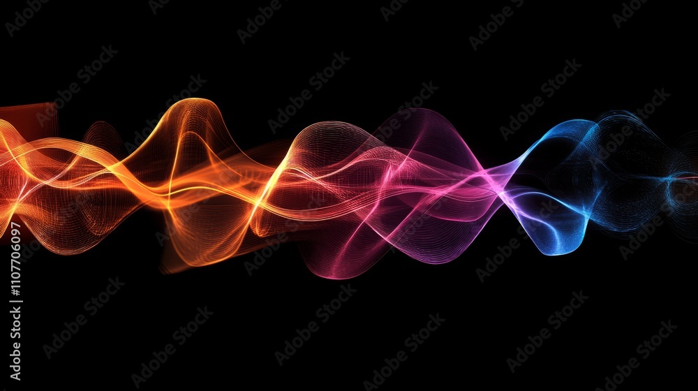 Poster technology background featuring a 3d wave of musical sound frequencies with smooth flowing lines and