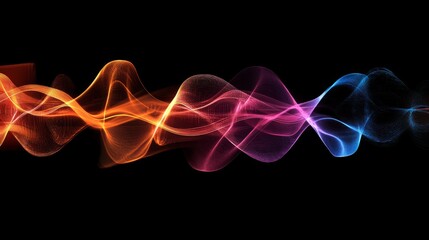 Technology background featuring a 3d wave of musical sound frequencies with smooth flowing lines and dynamic information transfer, showcasing futuristic design concepts and digital innovation in a hig